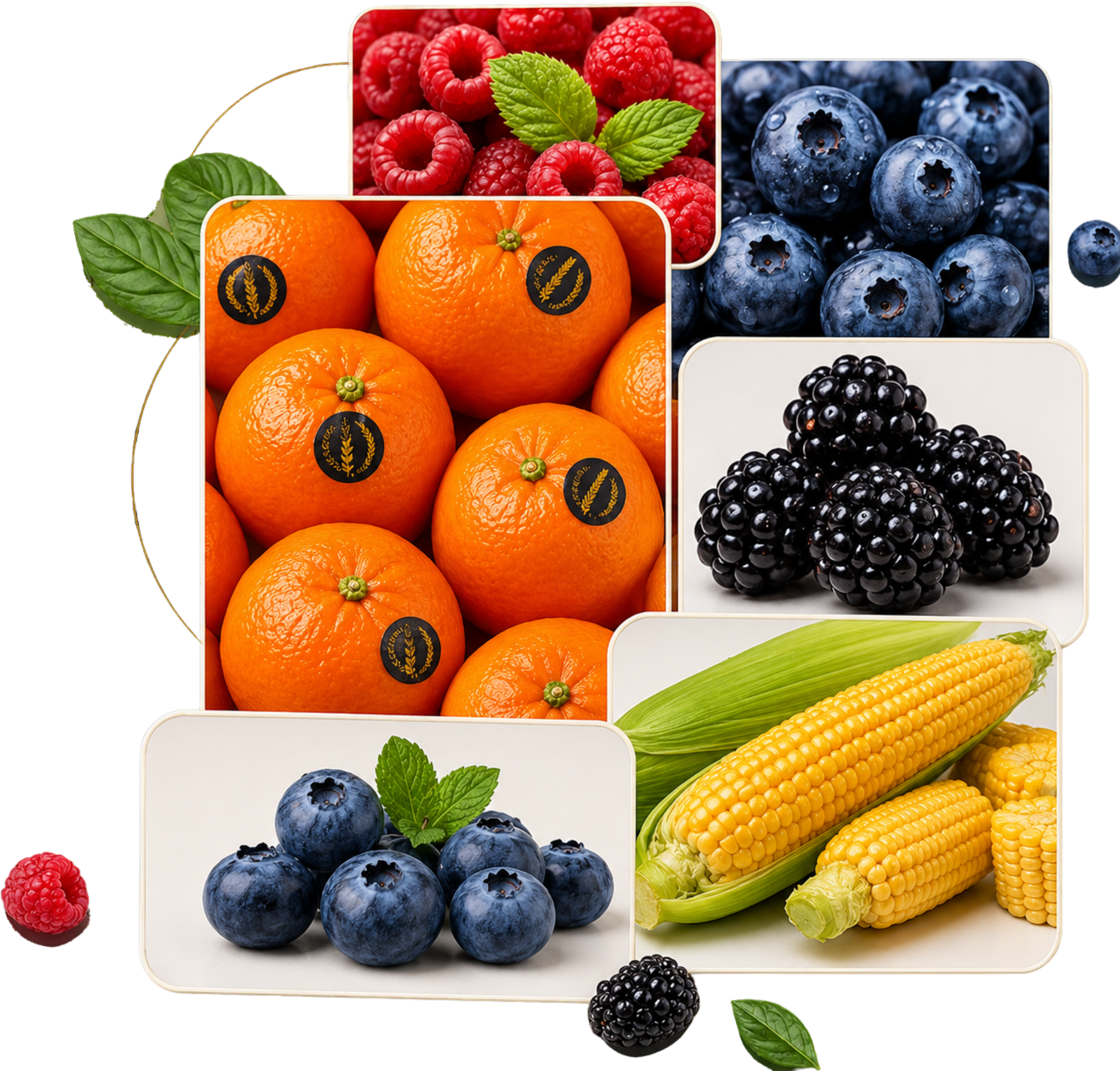 VitaSouss fresh produce — oranges, berries and sweet corn